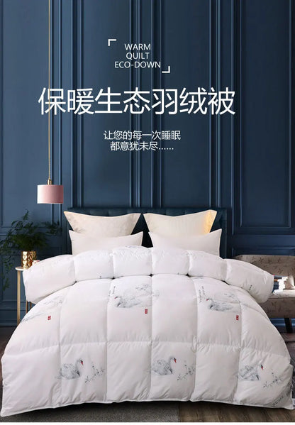 White goose down quilt with gray swan and floral embroidery for comfortable winter bedding single or double use
