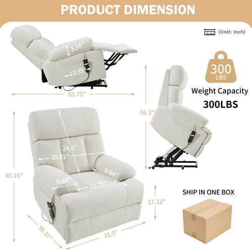 Überdimensionierter Power-Lift-Sessel für Senioren, Elektrischer Stoff-Sessel für Ältere, Heimkino-Sitzmöbel, Ausklappbarer Sofa-Sessel mit Fernbedienung, Seitentasche, Geräumiger Sitz in Hellgrau