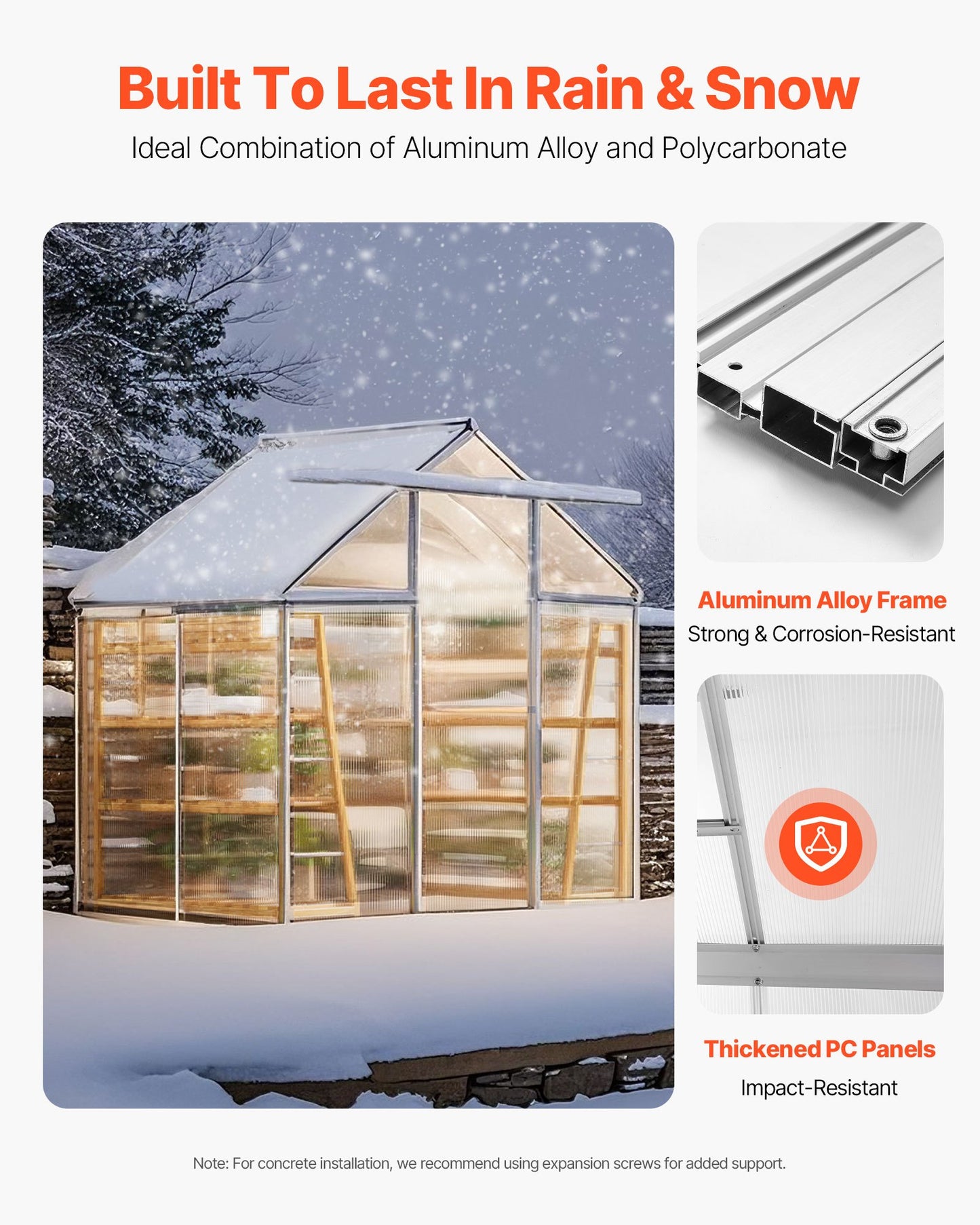 Polycarbonat-Gewächshaus, 6 x 4 Fuß, Freies Gewächshaus mit verstellbaren Belüftungsfenstern, Pavillon-ähnliches Gewächshaus mit Schiebetür, Aluminium-Großgewächshaus-Kit zum Gehen für Garten und Hinterhof