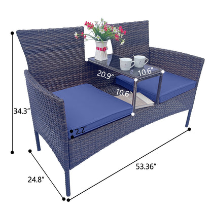Wicker Patio-Gesprächsmöbel-Set, Outdoor-Möbel-Set mit abnehmbaren Polstern & Tisch, Temp