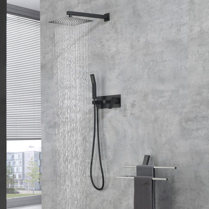 Messingdusche in mattschwarzer Ausführung mit Duschsystem, 10-Zoll-Duschkopf und Handbrause – Badezimmer-Deluxe-Duscharmatur-Kombination