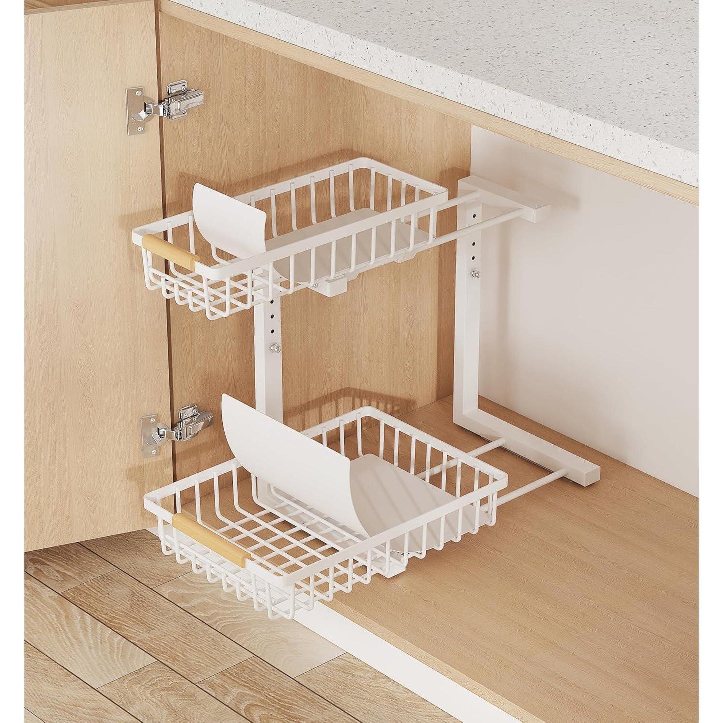 Metal Adjustable Height Two-Tier Drawer Kitchen Bathroom Under Sink Storage Rack