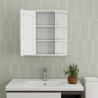 Wandmontierter Badezimmerschrank mit Spiegeltür, 6 offene Regale, 3 verstellbare Badezimmerschäume für Wohnzimmer, Waschraum, Schlafzimmer - Weiß