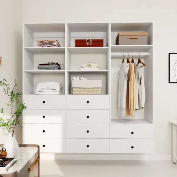 Livelylodge Modulares Kleiderschrank - Freistehender Weißer Schrank mit Geräumigen Stauraumregalen und Kleiderstangen 70,86"B x 16,04"T x 70,86"H