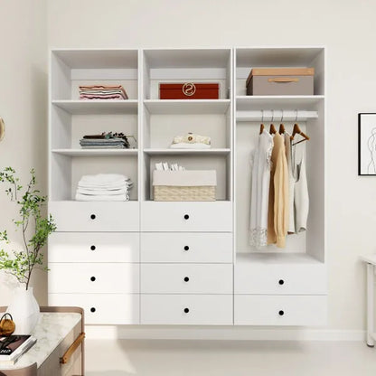 Livelylodge Modulares Kleiderschrank - Freistehender Weißer Schrank mit Geräumigen Stauraumregalen und Kleiderstangen 70,86"B x 16,04"T x 70,86"H
