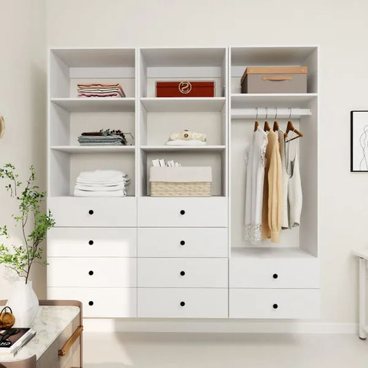 Livelylodge Modulares Kleiderschrank - Freistehender Weißer Schrank mit Geräumigen Stauraumregalen und Kleiderstangen 70,86"B x 16,04"T x 70,86"H