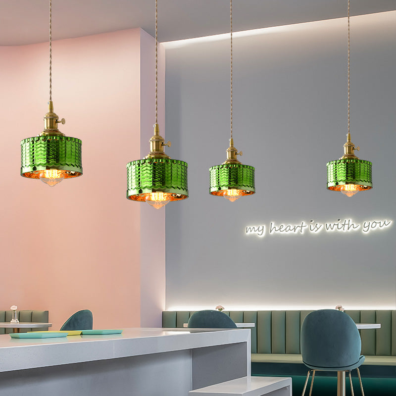 Einfaches Retro-Esszimmer vollständig aus Kupfer und Glas gefertigter Kronleuchter