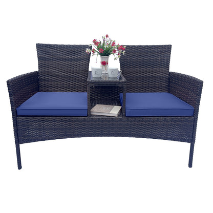 Wicker Patio-Gesprächsmöbel-Set, Outdoor-Möbel-Set mit abnehmbaren Polstern & Tisch, Temp