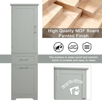 Tall Bathroom Storage Cabinet, Freestanding Storage Cabinet With Two Different Size Drawers And Adjustable Shelf, MDF Board With Painted Finish, Grey