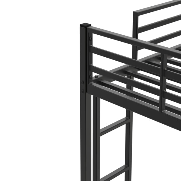 Zweistöckiges Metall-Etagenbett Twin über Twin, Niedriges Etagenbett mit Leiter, Bettrahmen, Schwarz, Robuste Stahlkonstruktion, Sicheres Design, Einfache Montage, 250 lb Tragfähigkeit Oberbett, 350 lb Tragfähigkeit Unterbett