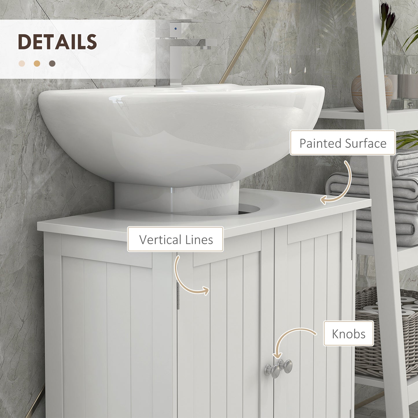 Unterwaschbecken-Badregal, Sockel-Waschbecken-Schrank mit 2 Türen, Regal und U-Form, Weiß