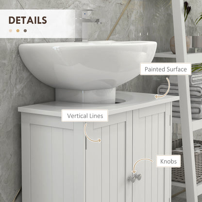 Unterwaschbecken-Badregal, Sockel-Waschbecken-Schrank mit 2 Türen, Regal und U-Form, Weiß