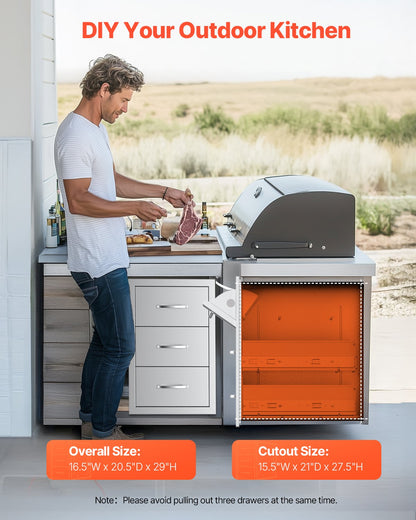 Outdoor-Küchenschubladen Dreifach-BBQ-Zugang Schubladen Insel 16,5x29x20,5 Zoll