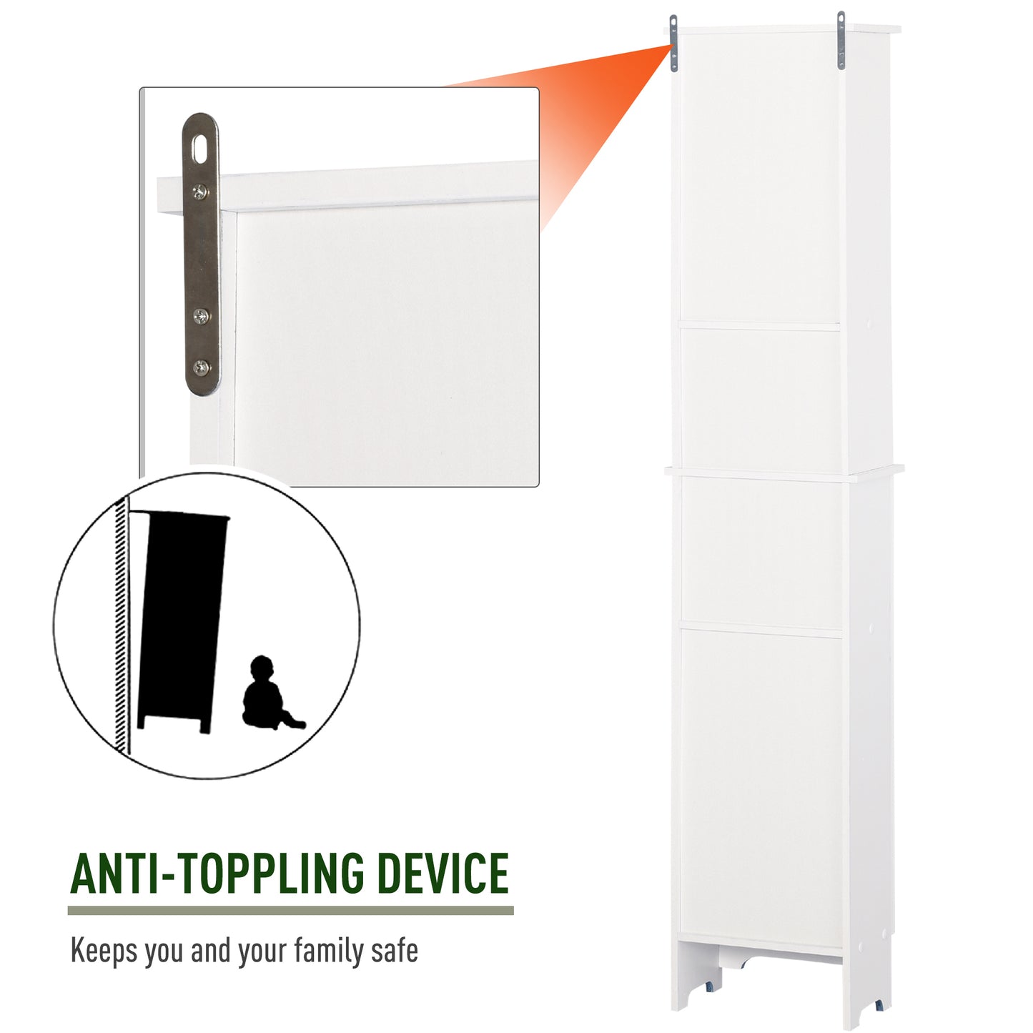 Hohes Badezimmerschrank/Freistehender Turm mit 3-stufigem offenem verstellbarem Regal und Schrank