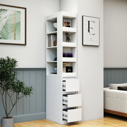 70,87 H Display-Schrankschrank, 4-stufiges Regal, 3 Seitentische & 4 kleine Display-Regale, moderner hölzerner hoher Bücherschrank für Wohnzimmer und Home Office