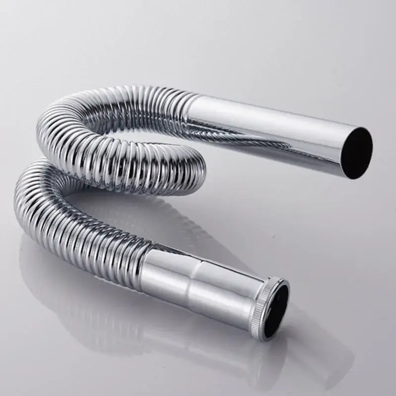 Flexible chrome brass siphon sink drain pipe with ribbed accordion design for kitchen water tube drainage system