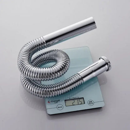 Shiny chrome-finished flexible siphon sink drain pipe with corrugated brass body and solid metal ends for kitchen use