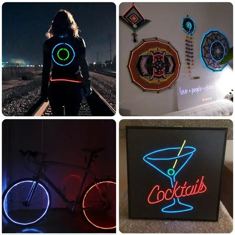 Flexible neon light el wire set featuring blue and red martini glass with cocktails script for car and bedroom decorbites 3v neon decor