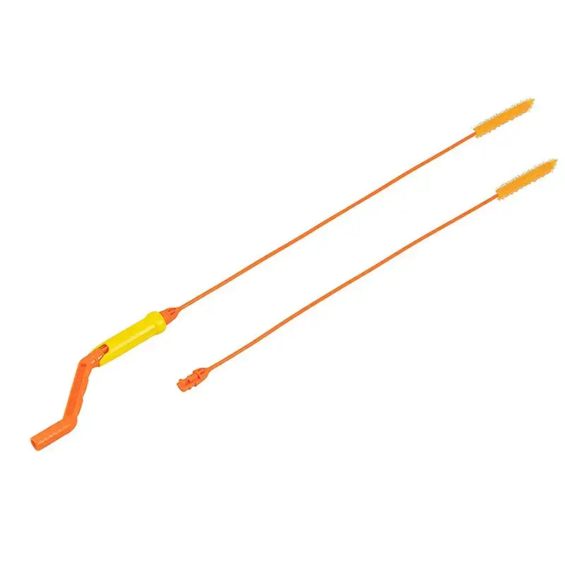 Flexible orange and yellow plastic decorbites drain cleaner brush with curved handle for kitchen hair removal
