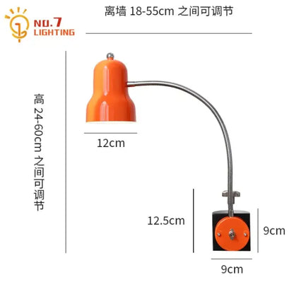 Orange bell-shaped decorbites adjustable led desk lamp with flexible metallic arm and black base for bedroom reading light