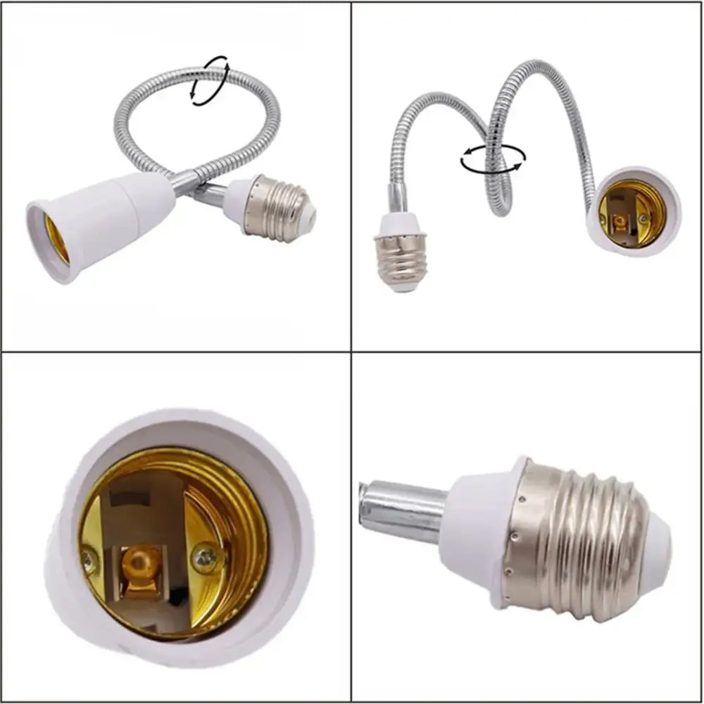 Flexible white and gold e27 base extension adaptor with metallic corrugated hose for living room lamp decorbites gooseneck e27