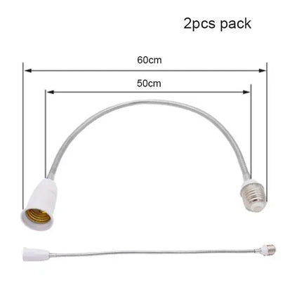 Flexible silver metal extension adaptor with white plastic ends and gold-colored e27 base sockets for decorbites gooseneck lamp