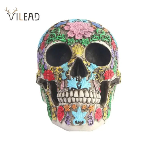 Vilead floral colorful skull ornaments with vibrant pink red blue green and yellow patterns for living room decor