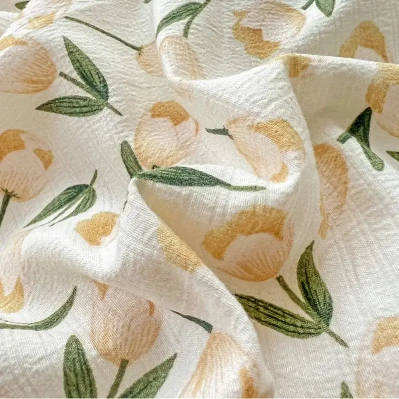 Floral cream and peach double layer cotton quilt cover set with soft off-white fabric and delicate tulip print