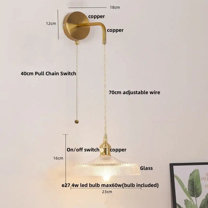 Copper-finished floral glass copper led wall sconce with textured shade and adjustable wire for bathroom light use