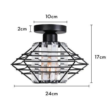 Black metal cage led ceiling chandelier with clear glass crystal accents for living room lighting