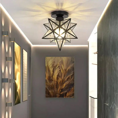 Black metal star-shaped ceiling light with clear glass panels floral gold glass crystal led ceiling chandelier for living room