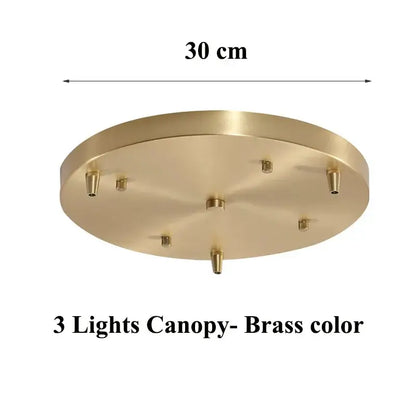 Brass circular ceiling canopy with six mounting points for a 30 cm floral green glass pendant light shade