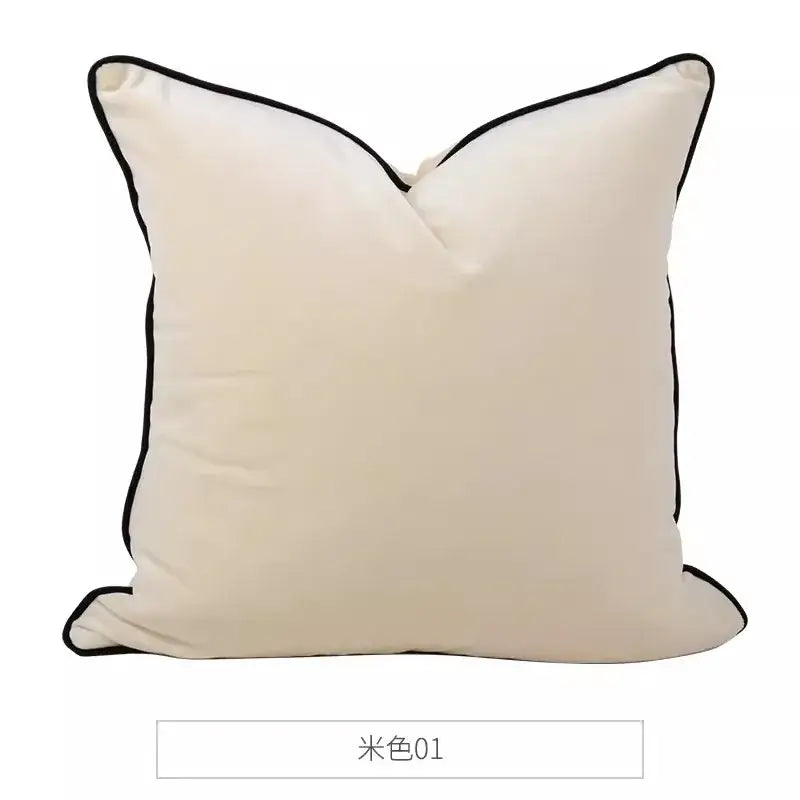 Cream-colored handmade lumbar pillow case with sleek black piping trim for decorbites handmade lumbar decorbites decor