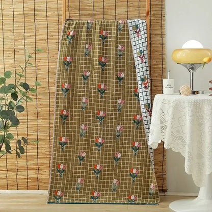 Olive green quilted cooling pad with embroidered pink red tulips for floral orange and pink cotton gauze adult bath towels decorbites cotton gauze