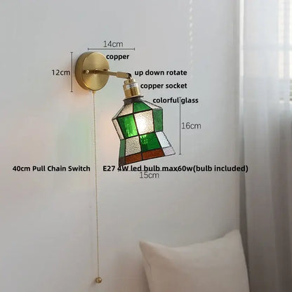 A vintage copper wall light with green white and amber stained glass shade for decorbites butterfly glass wall decor