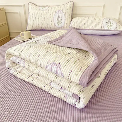 Lavender and cream quilted bedspread with delicate floral pattern for decorbites cartoon small fresh bed sheets bedroom use