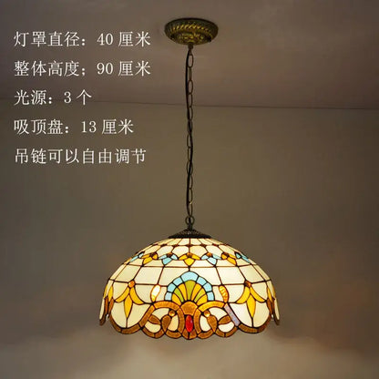 Floral stained glass baroque tiffany pendant light with dome shade featuring cream yellow blue and red patterns for dining room decorbites baroque tiffany