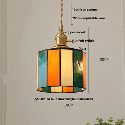 Floral stained glass pendant light with colorful glass led hexagonal design and brass copper socket for dining room decorbites colorful glass