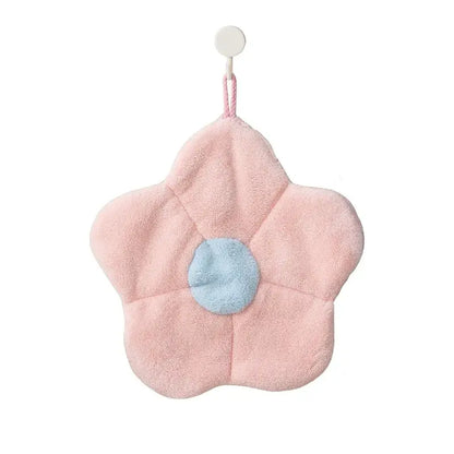 Flower shaped pink and light blue coral fleece hand towels made of soft terry cloth by decorbites coral fleece