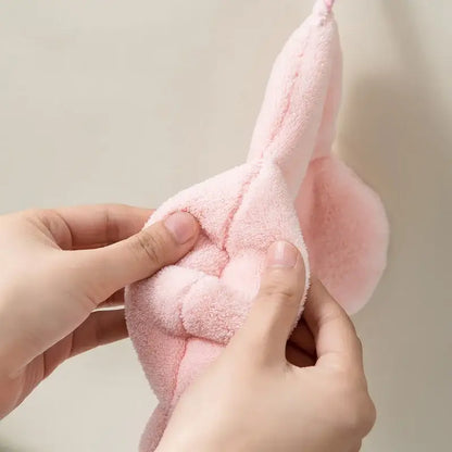 Pink plush bunny-shaped hair drying towel made of decorbites coral fleece hand towels for bathroom use