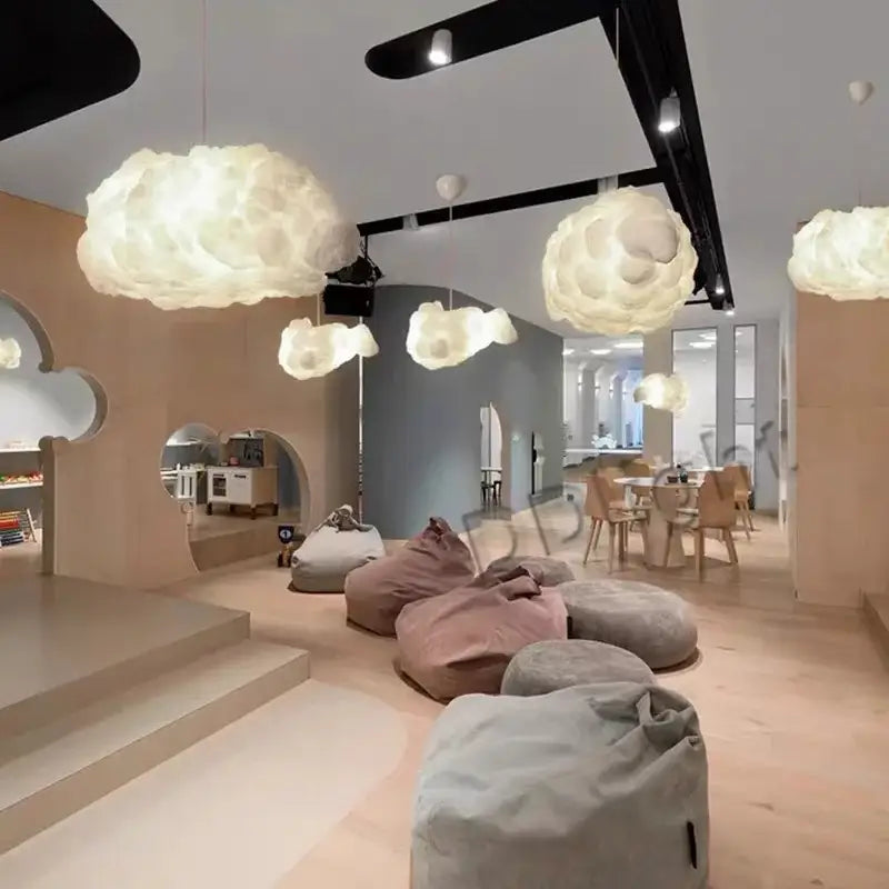 Fluffy white cloud ceiling chandelier with soft texture and warm white illumination for bedroom pendant light