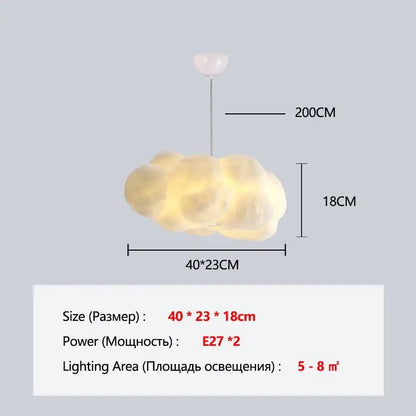 Soft glowing fluffy white cloud chandelier pendant light with warm yellow illumination and white ceiling fixture decorbites