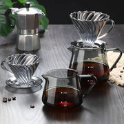 Fluted clear glass coffee pot with ribbed design and handle suitable as a stylish glass coffee pot for brewing