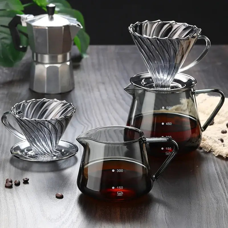 Fluted clear glass coffee pot with ribbed design and handle suitable as a stylish glass coffee pot for brewing