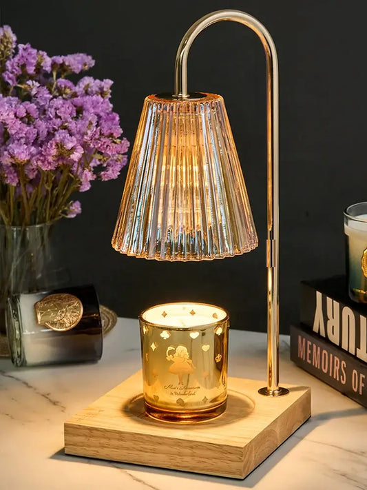 Fluted glass gold wax melting candle warmer with engraved base and translucent shade for decorbites gold wax decor