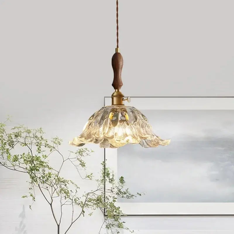 Fluted glass led pendant lamp with brass accents featuring a delicate golden glass led pendant light for dining room