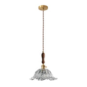 Fluted glass led pendant lamp with brass accents and clear petal design ideal as a pendant lamp for dining room