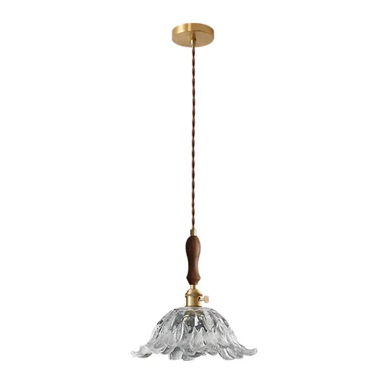 Fluted glass led pendant lamp with brass accents and clear petal design ideal as a pendant lamp for dining room