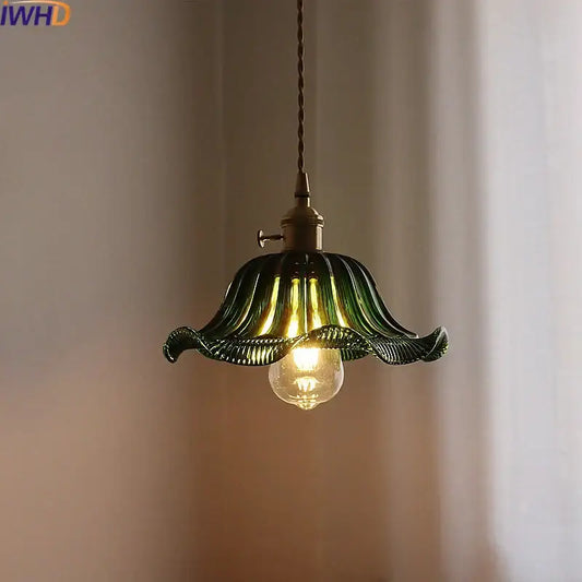 Fluted green stripe glass pendant light with petal design and brass hardware perfect for kitchen fixture decorbites green stripe
