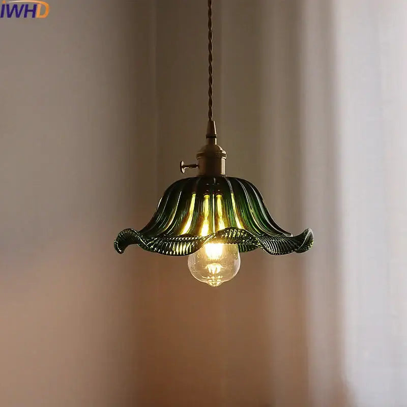 Fluted green stripe glass pendant light with petal design and brass hardware perfect for kitchen fixture decorbites green stripe